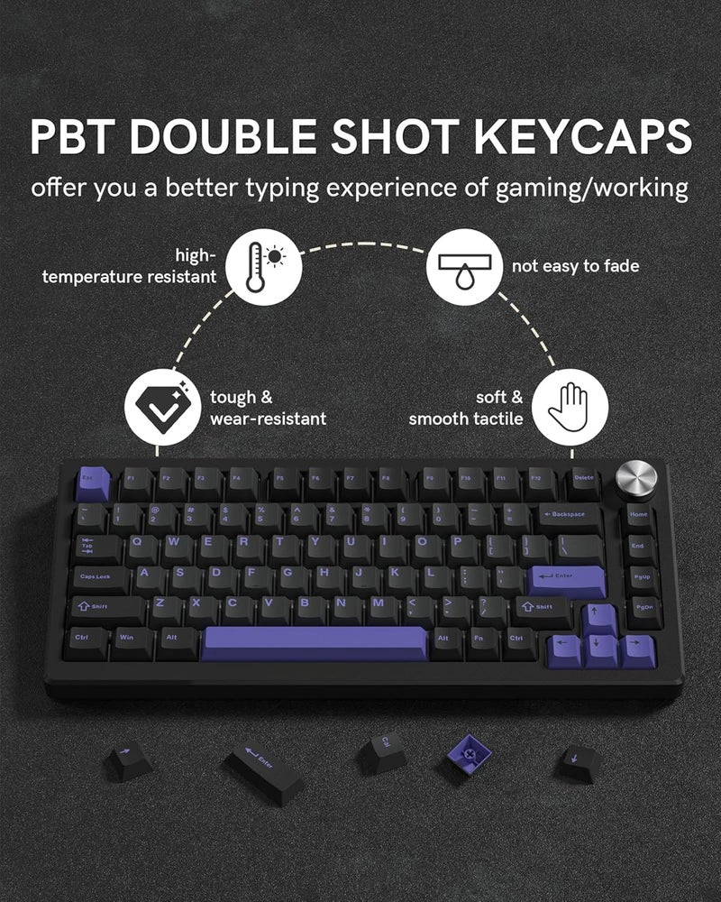 COSTOM Womier Double Shot PBT Keycaps Set 138 Keys, Cherry Profile Custom Keycaps 60 65 75 100 Percent for 61/64/68/84/87/100/104/108 Retro Gaming Mechanical Keyboard, Black Purple - Image 4